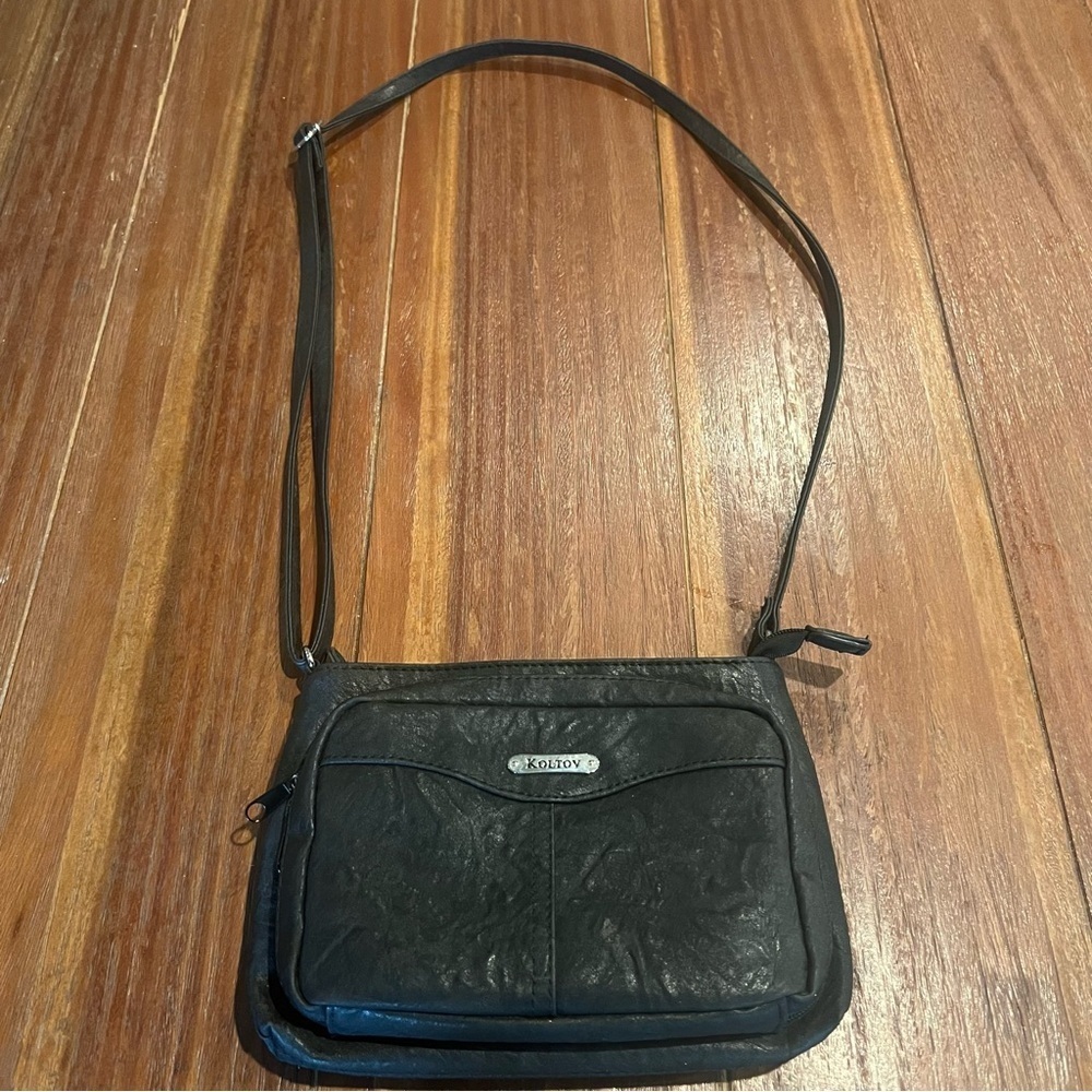 Koltov Black Distressed Shoulder Crossbody Purse Bag - Picture 2 of 8